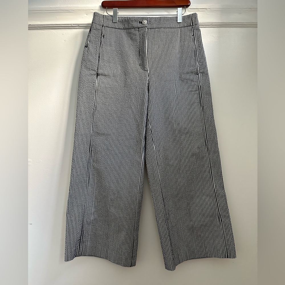 Ann Taylor Factory Womens Palazzo Pant Wide Leg Pinstripe Black White Size 4